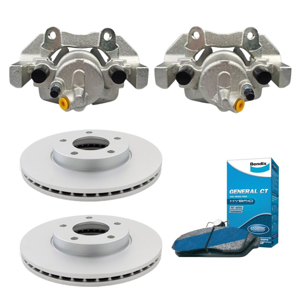 Front Disc Brake Rotors with Calipers & Bendix Brake Pad Set for Mazda 3 BK BL