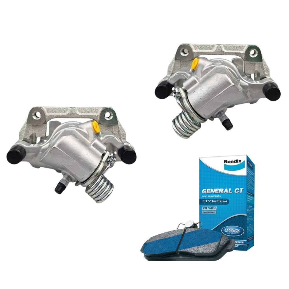 2 x Rear Disc Calipers with Bendix Brake Pad for Mazda 3 BL BK | Volvo C30 03-14
