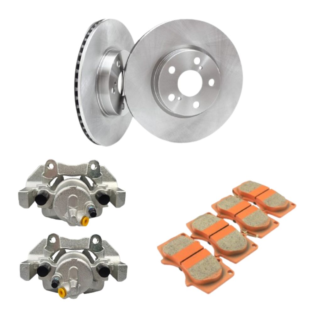 Front Disc Brake Rotors with Calipers & Brake Pad Set for Mazda 3 BK BL FWD