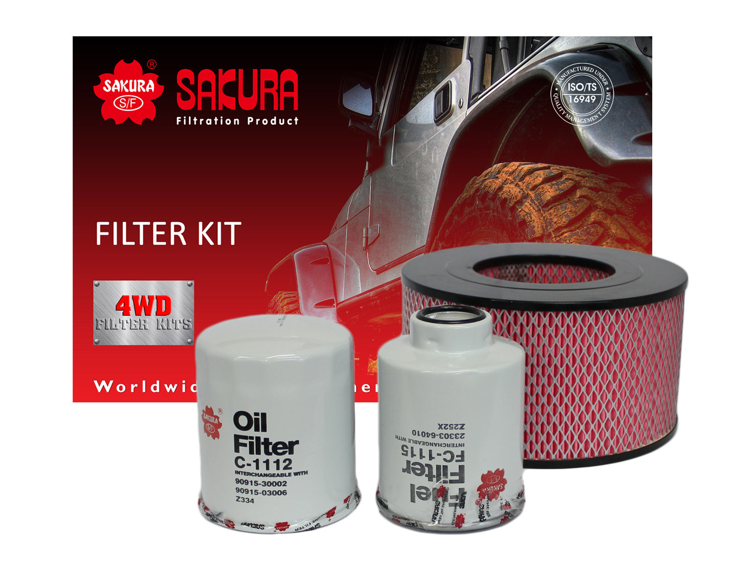 Sakura Oil Air Fuel Filter Kit For Toyota Hilux KZN165 LN147 LN167 LN172 3.0L