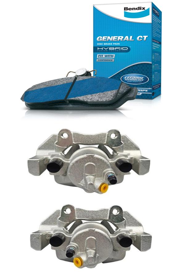 2X Brake Calipers and Bendix Brake Pads for Mazda Mazda3 BK BL 2003-2014
