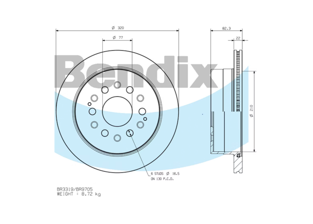 2 x Bendix Rear Brake Rotors for Toyota HiAce GRH320R GRH300R GDH300R GRH GDH322R H300 HiAce / Commuter H300 2019~2027