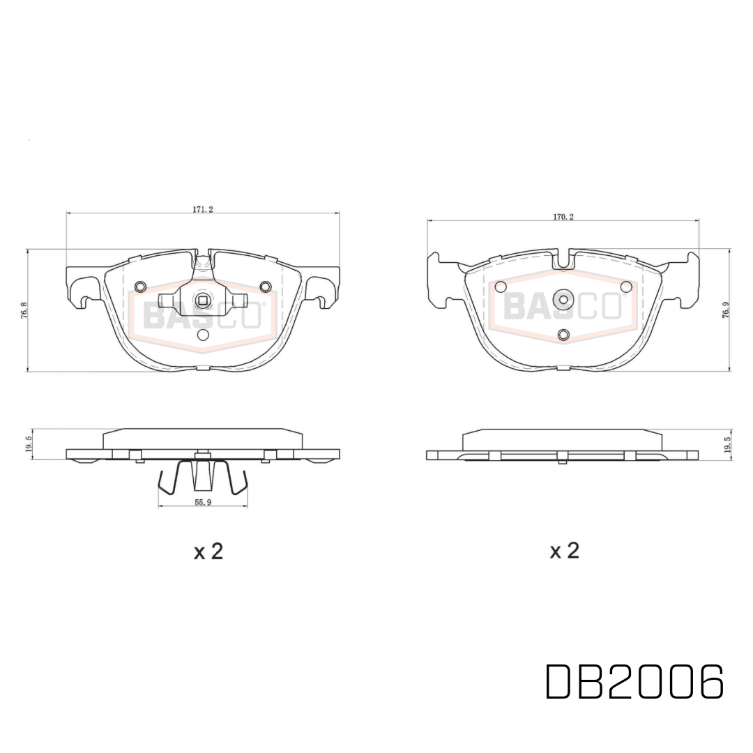 Basco Front Brake Pads for BMW X5 E70 F15 X6 E71 F16 2003~2019 DB2006