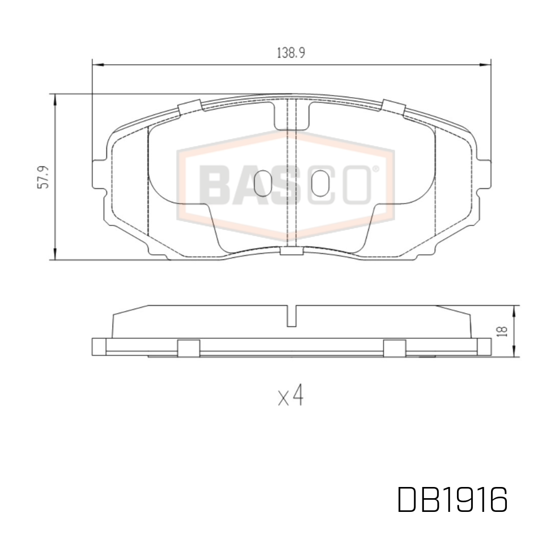 DB1916 Basco Front Brake Pads for Mazda CX-5 KF CX-7 ER CX-8 KG CX-9 TC Mitsubishi Pajero QE QF QG Triton MQ MR MV 06~27