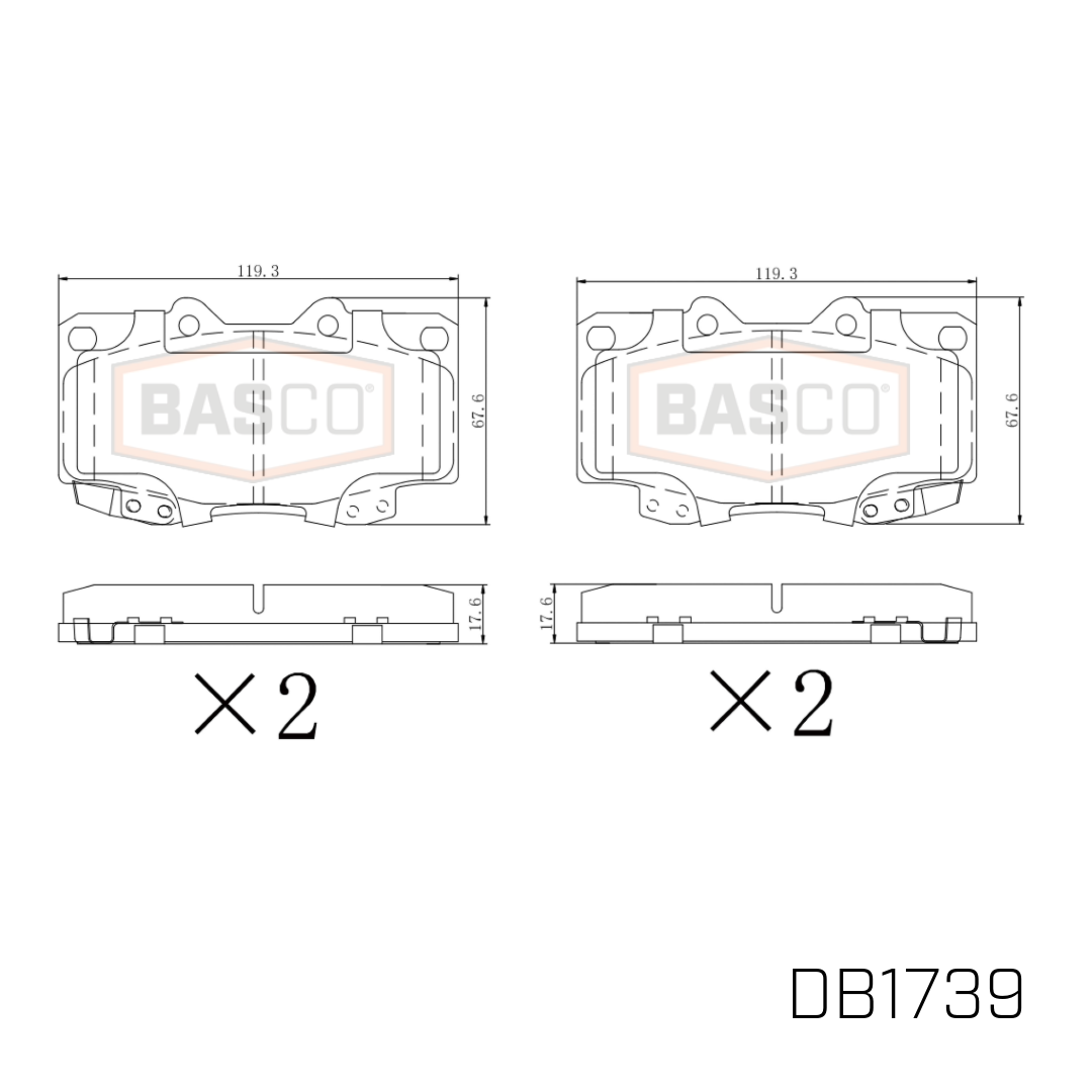 Basco Front Brake Pads For Toyota Hilux KUN25 KUN26 GGN25 - 297mm no VSC DB1739
