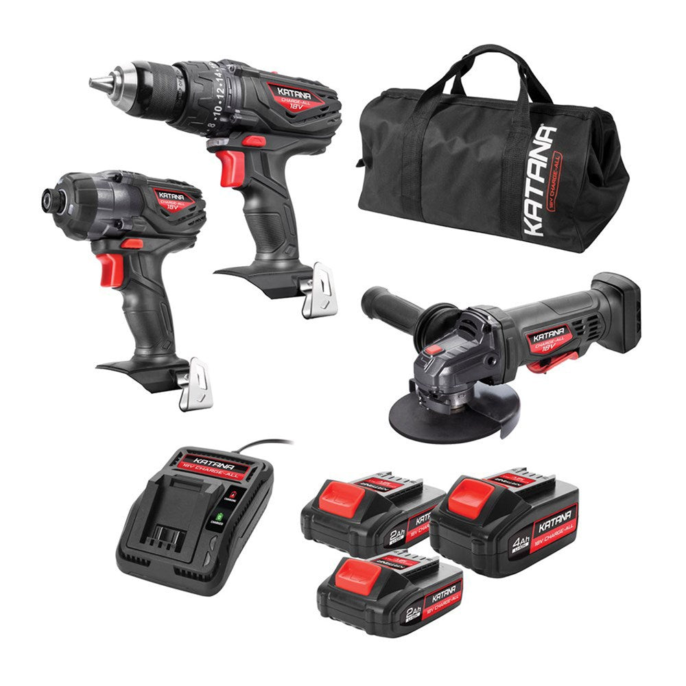 Katana by Kincrome 18V Cordless Hammer Drill, Impact Driver & 125mm Grinder Kit