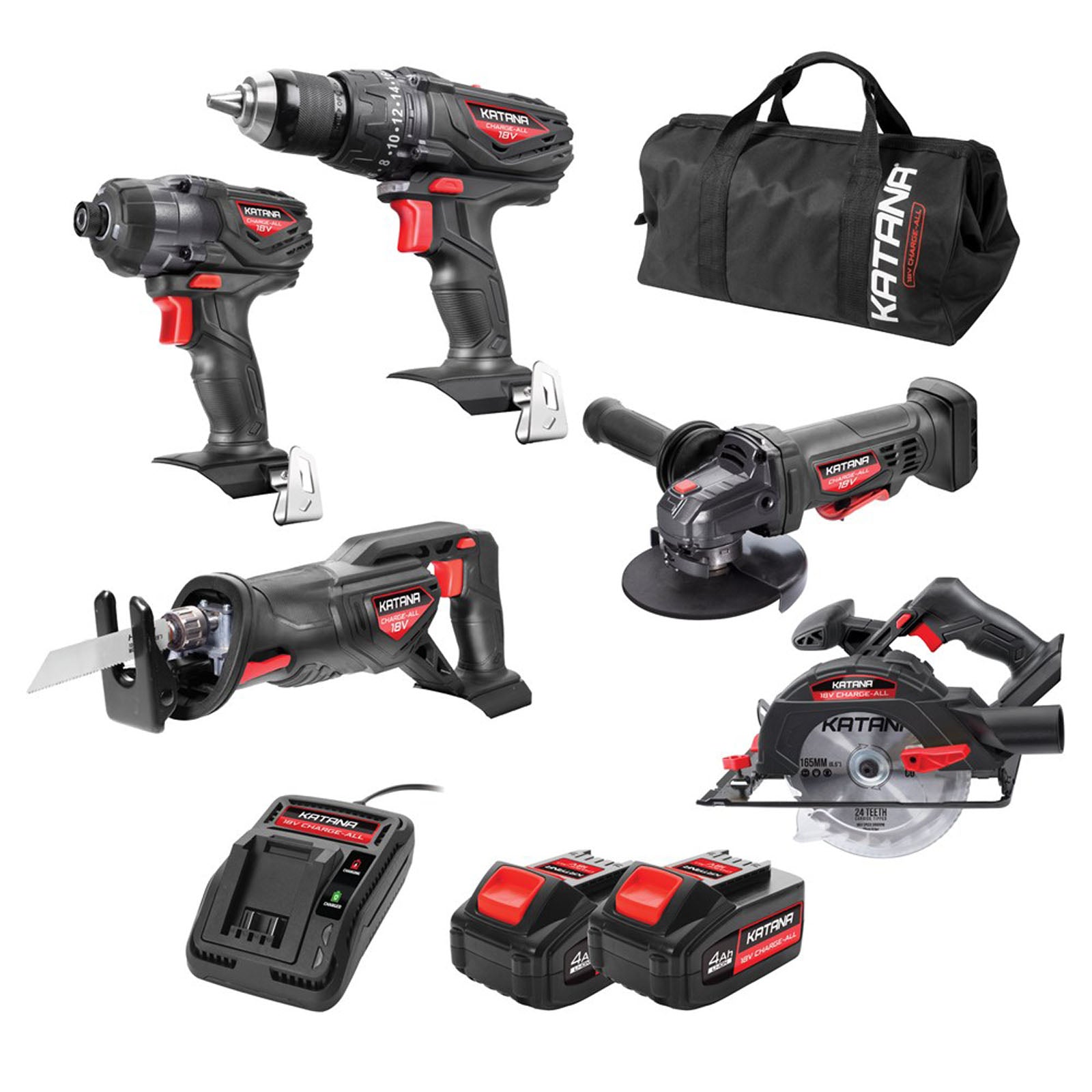 Katana by Kincrome 18V 5 pce Hammer Drill, Impact Driver, Saw, Angle Grinder Kit