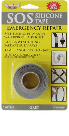 SOS Silicon tape "GREY" 3 meter Roll Heat proof Water proof Air tight clear