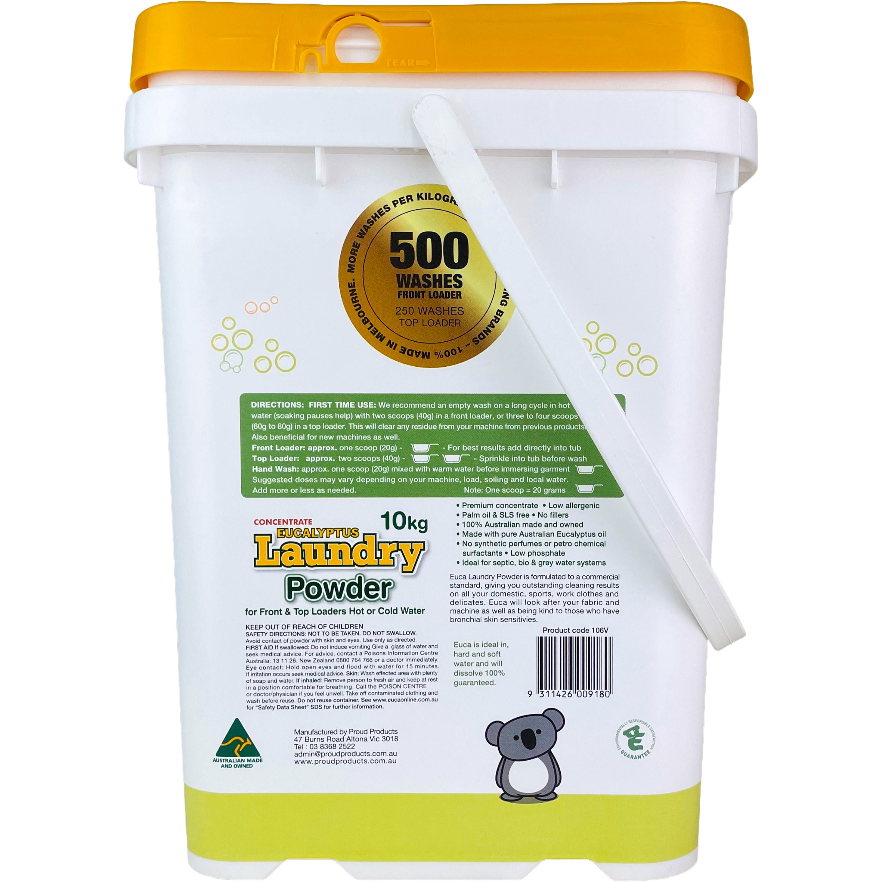 Euca Laundry Powder 10KG Pure Eucalyptus Powered for Front & Top Loader - Australian Made - Value Size 500 Washes