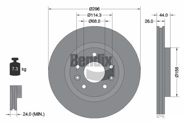Front Bendix GCT Single Disc Brake Rotor - 296mm | BR2186-GCT