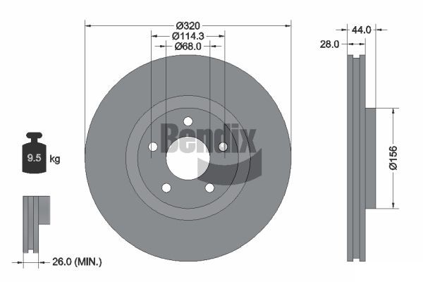 2 x Front Bendix GCT Disc Brake Rotors - 320mm | BR2329-GCTX2