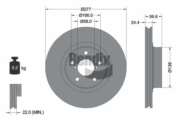 Bendix BR648-GCT Front Disc Brake Rotor 277mm
