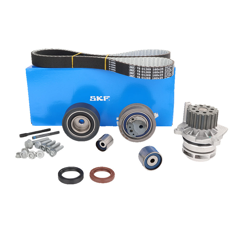 Timing Belt (SKF) Kit & Water Pump for Audi A1, A3, A4, A5, A6, Q3, Q5, Volkswagen (VW) Amarok, Caddy, Caravelle, CC, EOS, Golf, Jetta, Multivan, Passat, Polo, Tiguan, Transporter CAYB, CAYD, CAYC, CBAB, CFHC, CFGB, CFGC, CAAC, CCHA, CAAB, CFCA, CDCA