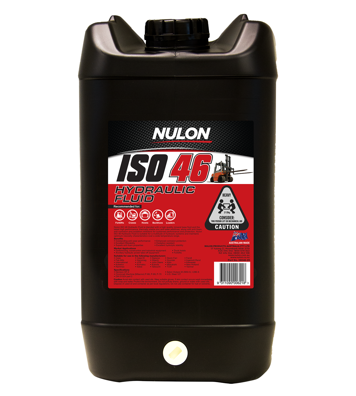 Nulon ISO 46 Hydraulic Oil Fluid 20L Litres - ISO46-20