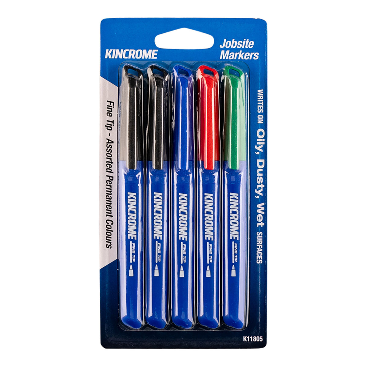 Permanent Fine Tip Marker 5 Pack Assorted Colours - K11805
