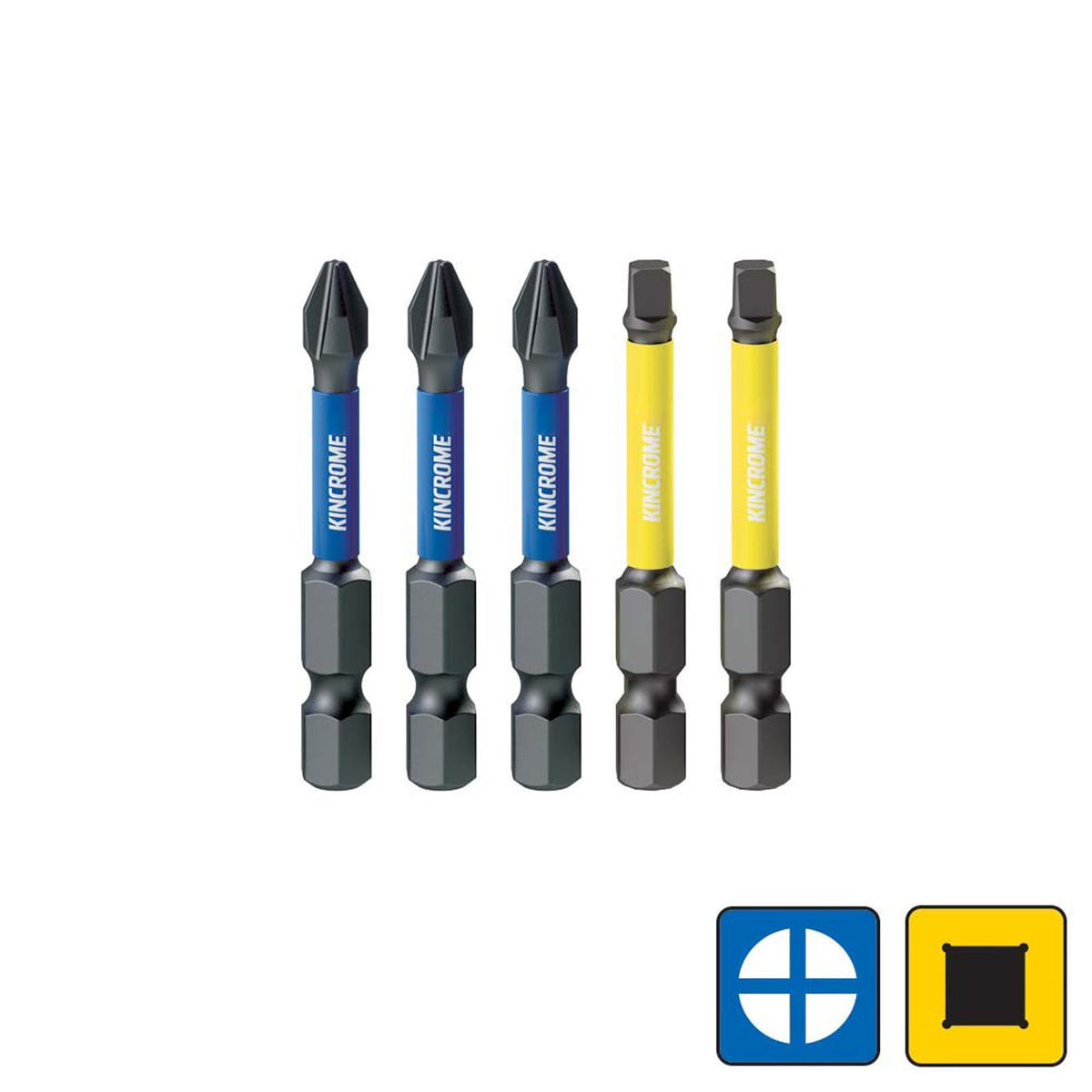 Phillips & Square #2 Impact Bit Mixed Pack 50mm 5 Piece - K21518