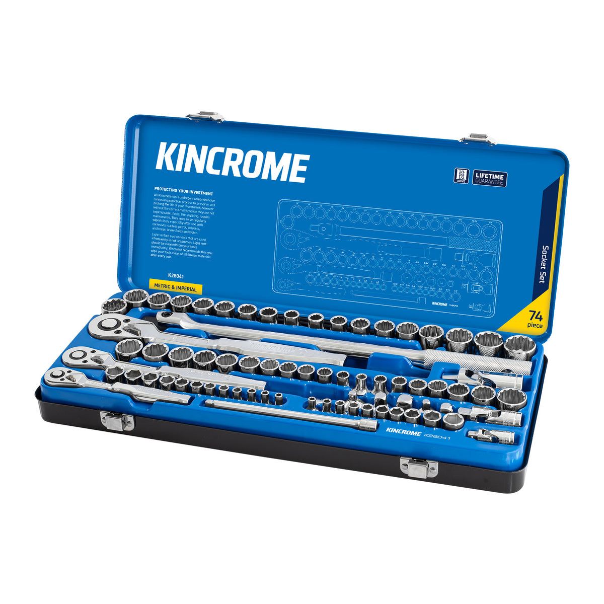 Socket Set 74 Piece 1/4, 3/8 & 1/2" Drive - Metric & Imperial - K28041
