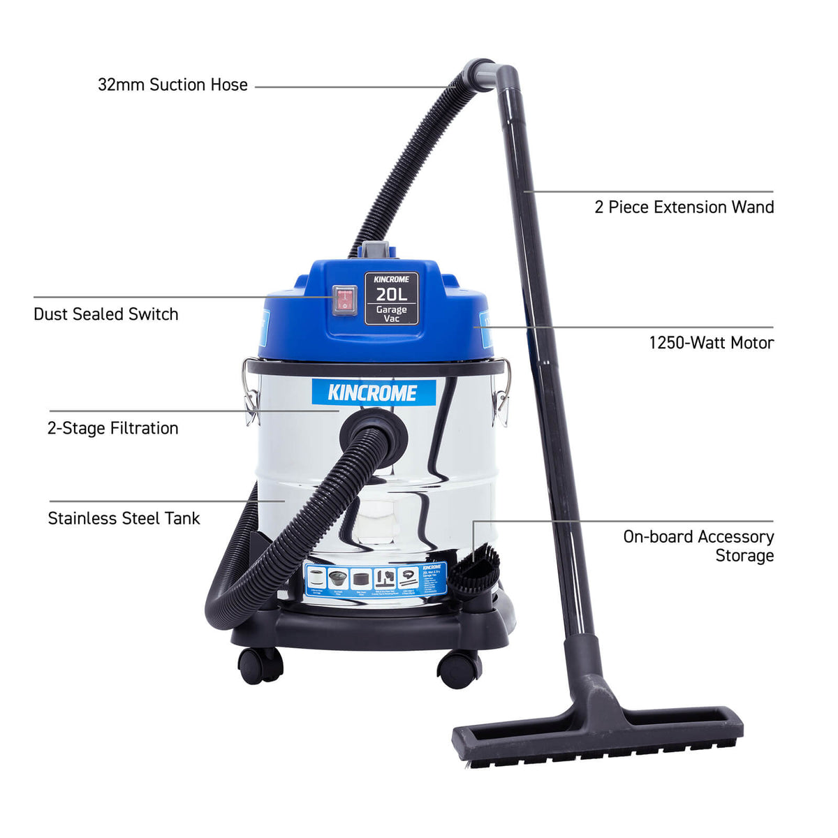 240V Wet & Dry Garage Vacuum 20L / 1250W - KP702