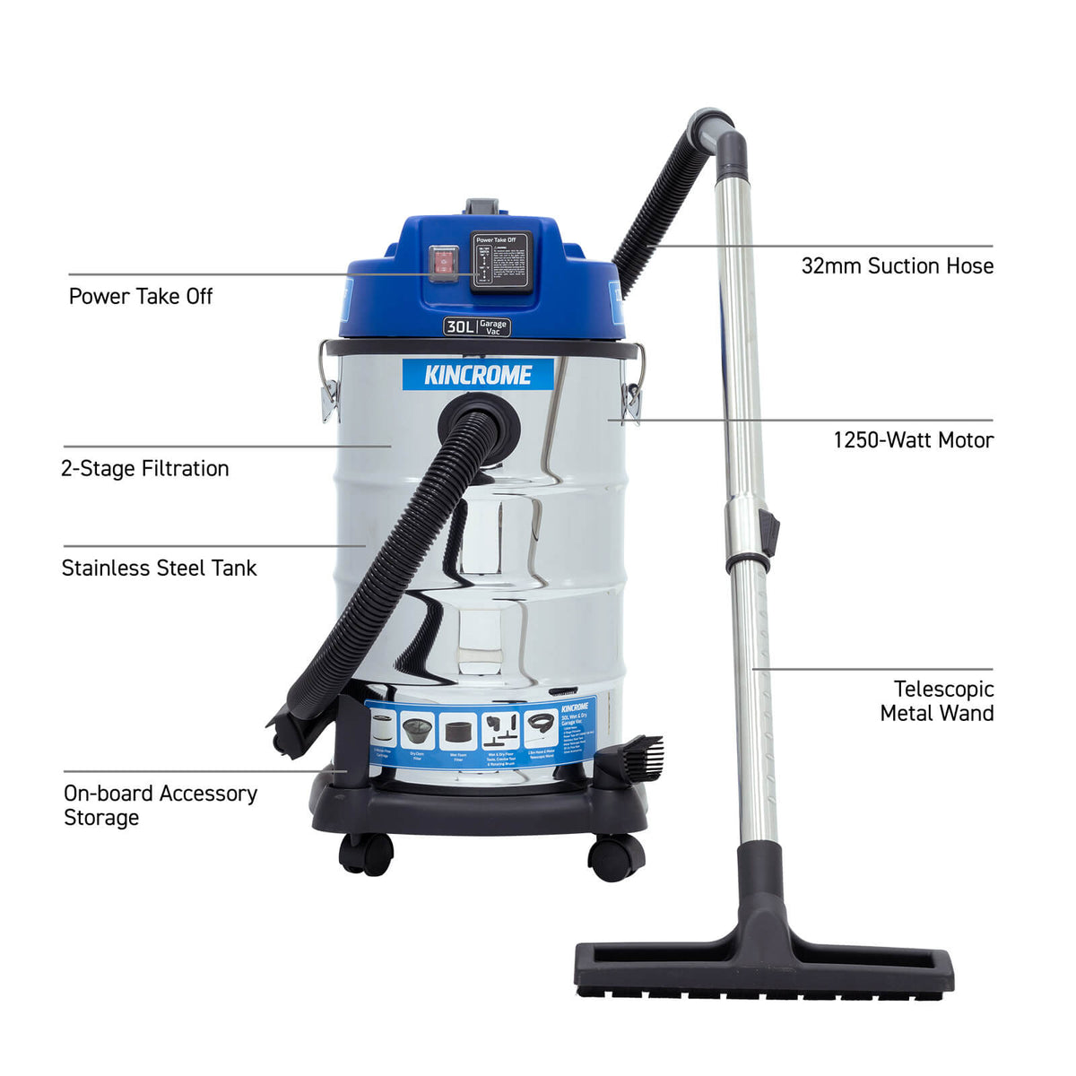 240V Wet & Dry Garage Vacuum 30L / 1250W - KP703