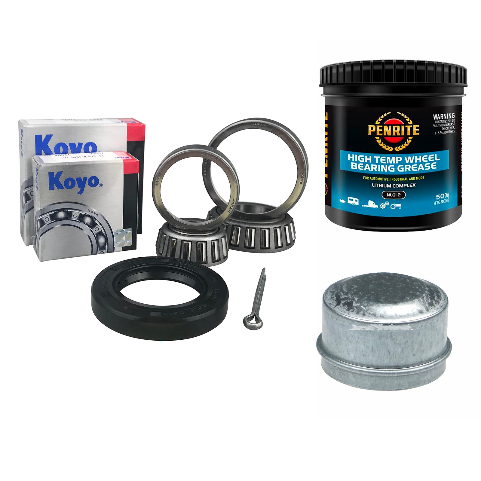 KOYO Standard Holden Trailer Wheel Bearings, Grease Dust Caps + Grease