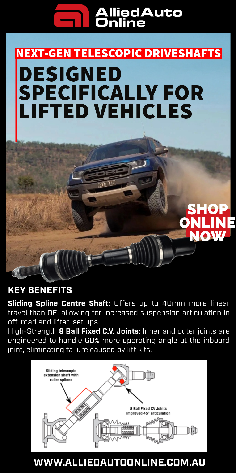 Front Right Extended CV Drive Shaft for Mazda BT50 UP UR Ford Ranger PX1 PX2 PX3